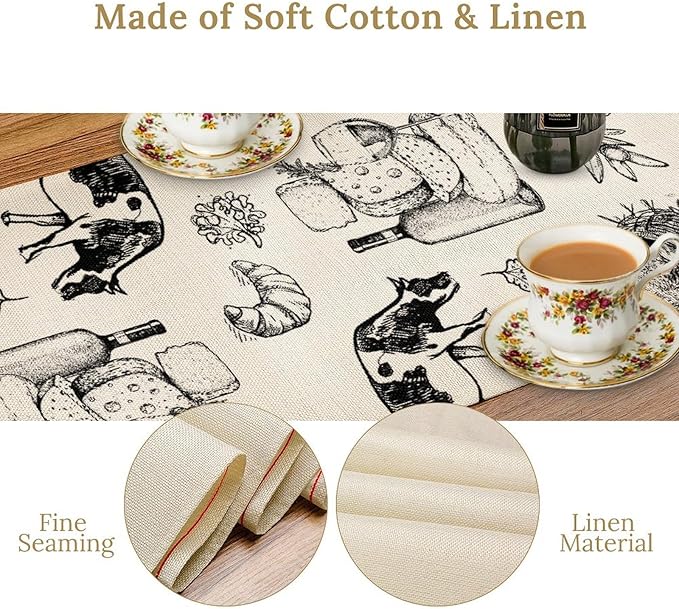 Milk Farm Table Runner, Rustic Farmhouse Animals Fresh Eggs Bread Vegetables Print Table Runner for Farmhouse Kitchen Decor Party Picnic Holiday Dinner, 13x120inch