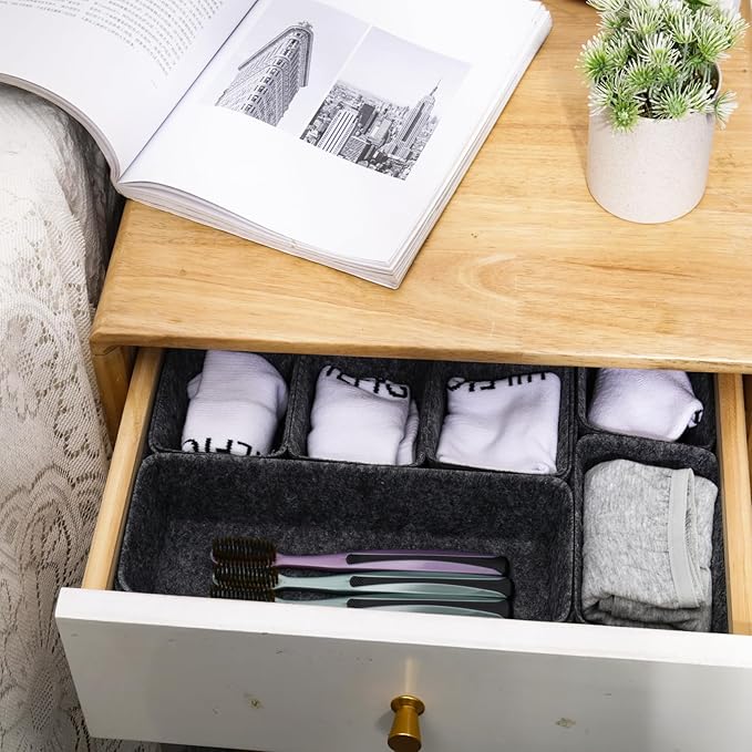 Desk Drawer Organizer Bins, 8pcs Felt Shallow Bathroom Storage Trays, Office Accessories & Workspace Organizers Jewelry & Makeup Boxes Containers(Black)