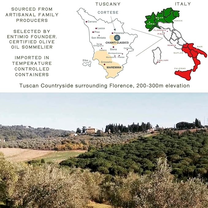 Entimio Cortese Organic Italian Extra Virgin Olive Oil from Italy, 700+ mg/kg High in Polyphenols, 2025 Gold Winner, Tuscany Early Harvest evoo