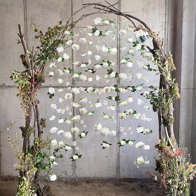 Suncalla 6 Pcs 35.46 ft Flower Garlands Backdrop Spring Artificial Wildflower Vines Floral Decorations for Party Fake Flower Vines Faux Silk Wildflower for Easter Wedding Garden Wall Arch (White)