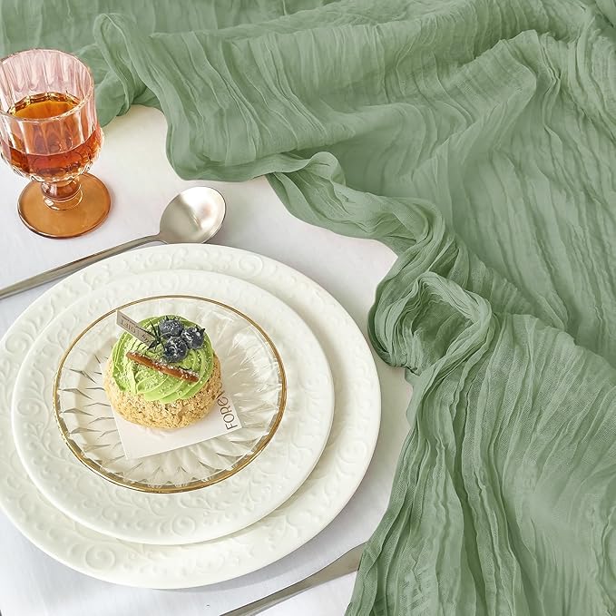 IVAPUPU 6 Pcs Cheesecloth Table Runner - 10ft Sage Green Spring Boho Gauze Cheese Cloth Table Runners for Baby Shower Decorations Wedding Party Garden Farmhouse