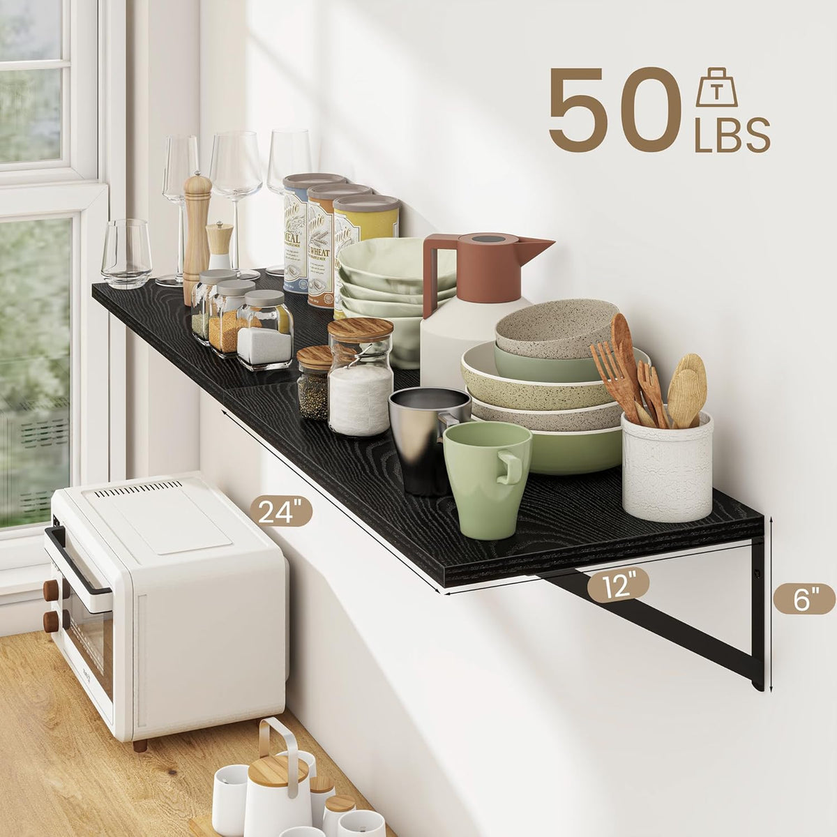 Dreamland Deep Floating Wall Shelves, Black Shelf, Large Floating Shelf 12 * 24 inchSet of 2 Bathroom Wall Shelves Bookshelf for Living Room Bedroom