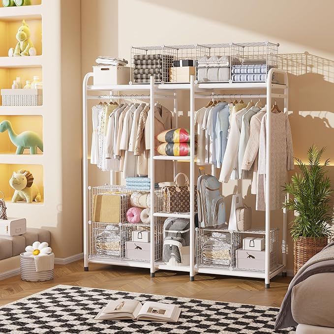C&AHOME Wire Cube Storage, 4-Cube Storage Organizer Metal, C Grids Storage Bins Shelving, Modular Bookshelf Shelf, Closet Cabinet Ideal for Bedroom, Office 12.4”L x 24.8”W 36.6”H White UWCS3004W