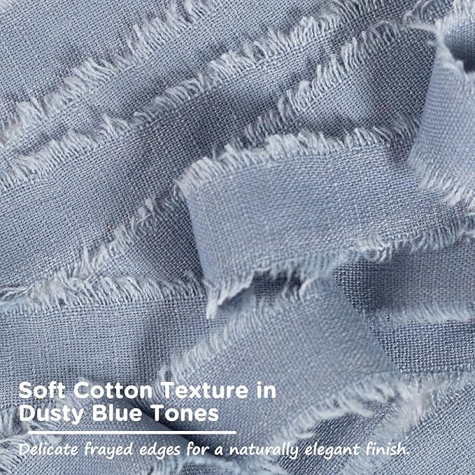 Dusty Blue Cotton Ribbon 5/8 Inch Dusty Blue 3 Rolls 21 Yards Frayed Edge Fabric Set for Wedding Decor, Bridal Bouquet Wrap, Graduation Party, Gift Wrapping & Spring Wedding