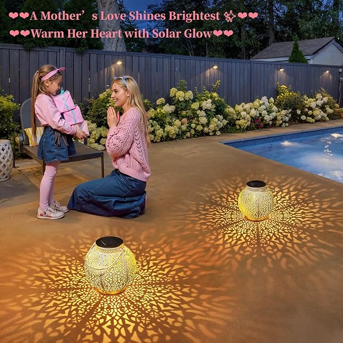 TAKE ME 2 Packs White Solar Lanterns Outdoor Waterproof Garden Laterns Metal Retro Lights for Mothers Gifts Mom Wife Grandma Birthday Gifts (White Set of 2)
