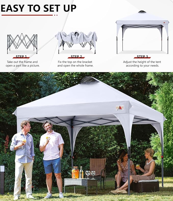 ABCCANOPY Outdoor Pop up Canopy Tent, 10x10 Instant Portable Canopy for Camping, Beach, Backyard, Snow White