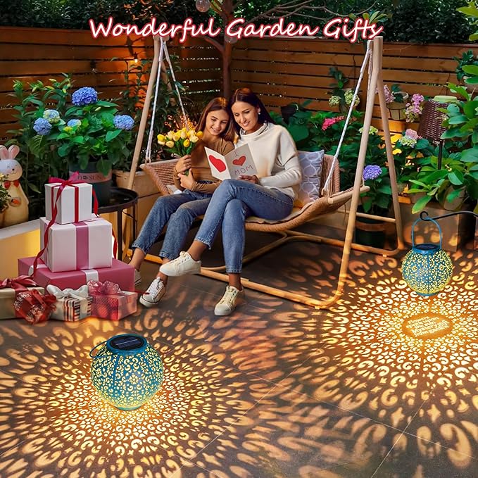 Homeimpro Solar Big Lanterns Outdoor Waterproof Garden Gifts Mom, Metal Table Lights for Patio, Yard Art, Mothers Day Bithday Gifts for Women Men(1Pack, Teal Blue)
