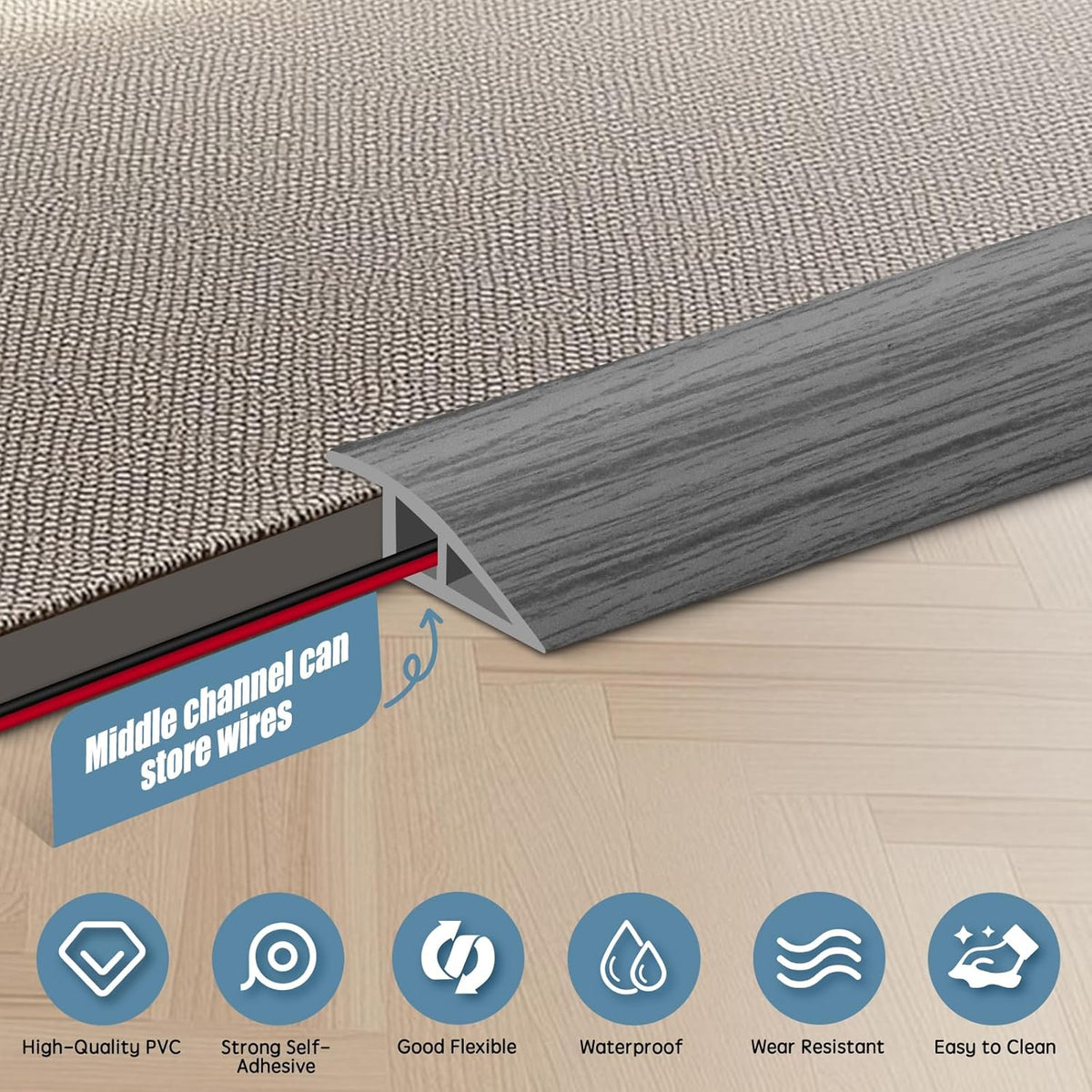 Floor Transition Strip Door Threshold 39" Floor Transition Reducer Trim on The Edges Threshold Strip Self Adhesive Suitable for Doorways, Tiles, Carpet