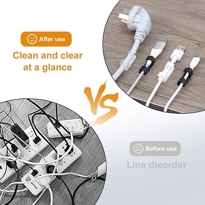 60 Pcs White Cable Clips with 3M Adhesive, Wire Holders Under Desk, Cord Management for Wall, Car, Ethernet, PC, Christmas Light Indoor/Outdoor