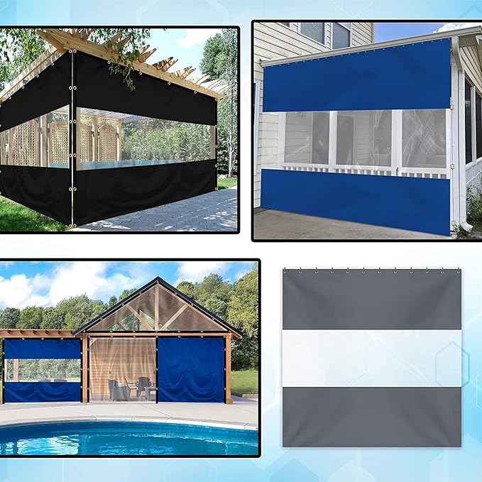 Covers & all Outdoor Clear Panel Curtain, 12 oz Vinyl Outdor Curtains for Patio, Waterproof & Weather Resistant Tarp with Brass Grommets for Pergola, Porch, Gazebos, Balcony (10’ H x 13’ W Feet, Gray)