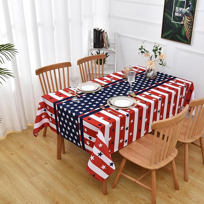 American Gingham Buffalo Tablecloth Fabric - Oblong 58x144 Inch Water Proof Patriotic Table Cloth for Indoor Outdoor - Table Cover for Birthday, Picnics, BBQs, and Parties