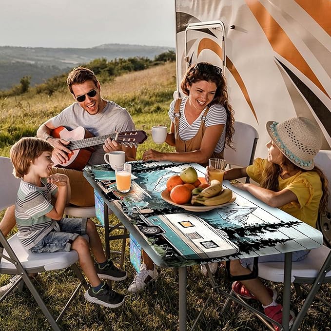 Picnic Table Cover with Bench Covers and Bag, Wooden Camper Waterproof Windproof, Fitted Tablecloth Cover with Elastic Edge, for Indoor & Outdoor, Garden, Camping, 3 Pieces Set, 30x60 Inch