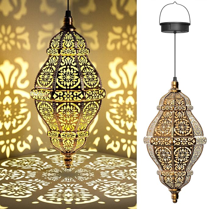 Twinkya Hanging Solar Lights Outdoor Garden Decor, Decorative Waterproof Plastic Moroccan Solar Lantern Lamp, Outside Decorations for Patio Yard Porch Backyard Decor, Gardening Gifts for Women Mom