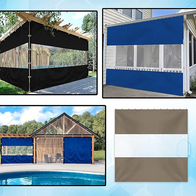 Covers & all Outdoor Clear Panel Curtain, 12 oz Vinyl Outdor Curtains for Patio, Waterproof & Weather Resistant Tarp with Brass Grommets for Pergola, Porch, Gazebos, Balcony (9’ H x 10’ W Feet, Beige)
