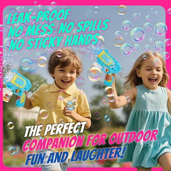 Bubble Gun Machine Toys for 3+ Year Old Boys Girls: 2 Pack with Bubble Solution, Kids Toys for Ages 3-5 4-6 5-7, Outdoor Outside Toy for Kids Ages 4-8, Gifts for Birthday