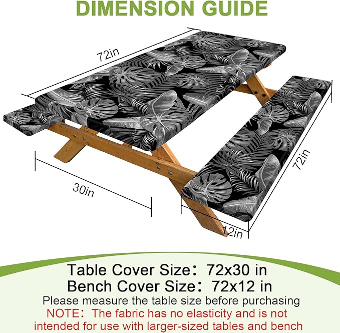 Picnic Table Cover with Bench Covers Portable Table Cloth Built-in Storage Pocket Picnic Table Covers With Elastic Waterproof Camping Essentials for RV Camping
