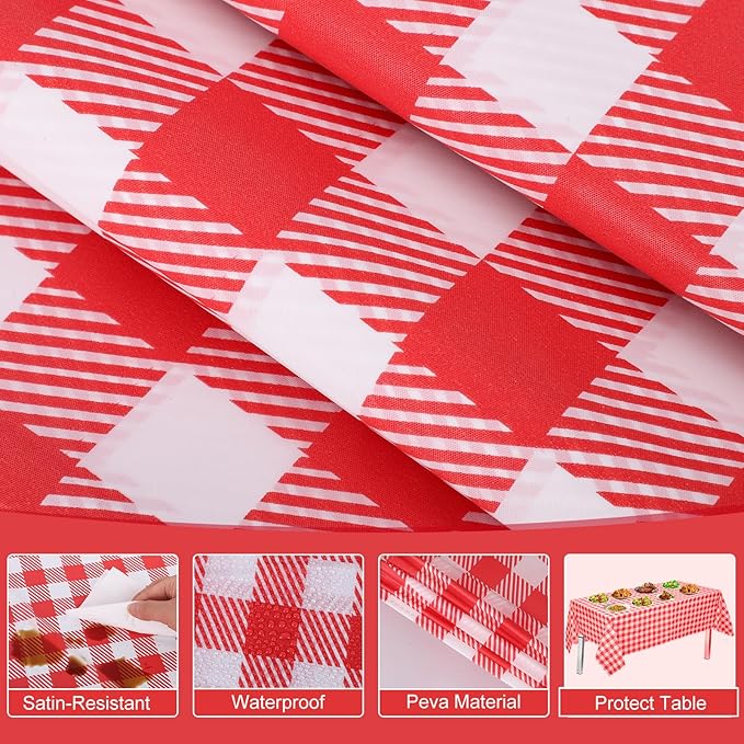 12 Pack Red Gingham Tablecloths, 54 X 108Inch Plastic Red and White Checkered Tablecloth Disposable Picnic Table Cloths Waterproof Outdoors Tablecloth for Camping Picnic Barbecue Birthday Party