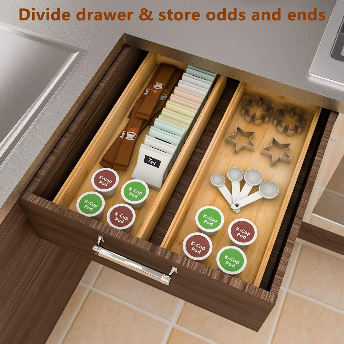 Drawer Organizer Storage Box Kitchen - Wood Stackable Tray Utensil Organizer for Office Drawers,Cabinets,Shelves,Pantry,or Bathroom Counter,Drawer Dividers for Silverware Set of 2（15x6x2.5inch）