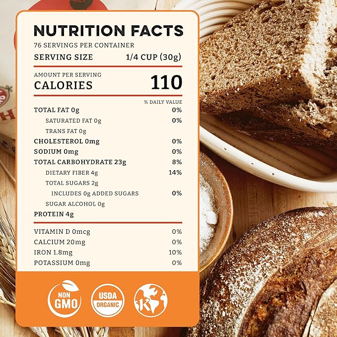 Sunrise Flour Mill Organic Heritage Whole Wheat Flour - 2 lbs, Easier to Digest with Less Bloating, No Bleaching or Bromating, Zero Additives