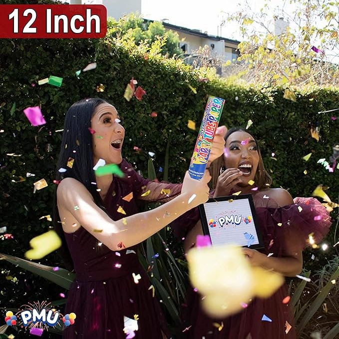 PMU Cannons Party Poppers - Confetti Blaster for Drive-by Birthdays-Celebrations, Graduation, Wedding, Christmas, New Year’s Eve - Party Poppers Confetti Shooters - 12 inch, Pkg/3