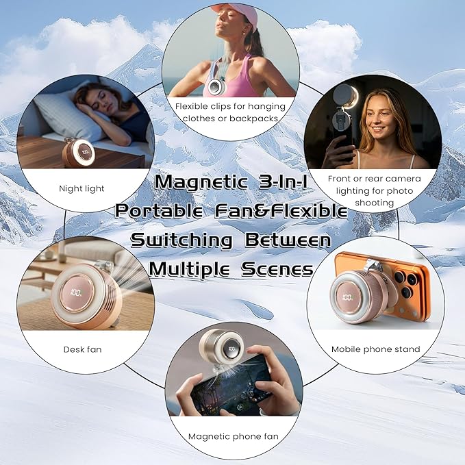 Portable Clip-On Fan, Mini USB Rechargeable 360° Rotatable Fan, 3-Speed Silent Mini Bladeless Fans (Sliver-2000mAh)