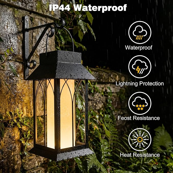 Solar Lantern Outdoor Waterproof ,Black Heavy Duty Metal Solar Powered Hanging or Table Lamp for Patio, Garden, Yard, Porch - Decorative Warm White Lights
