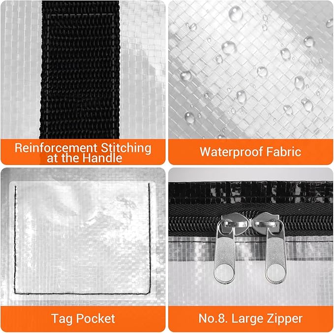 BlissTotes Clear Moving Bags Heavy Duty, 76L Extra Large Storage Bags with Zipper & Reinforced Handles, Waterproof PP Moving Totes for Clothes, Bedding, Comforters, Space Saving Storage (4 Pack)