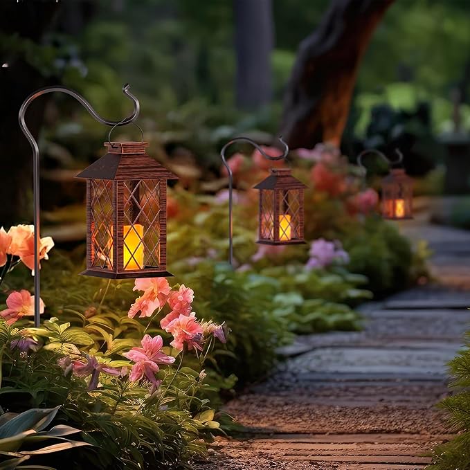 Solar Lanterns Outdoor, Waterproof Garden Hanging Lanterns,13" Outdoor Decorative Lantern with LED Flickering Flameless Candles, Vintage Lantern for Porch, Yard,Patio Decor