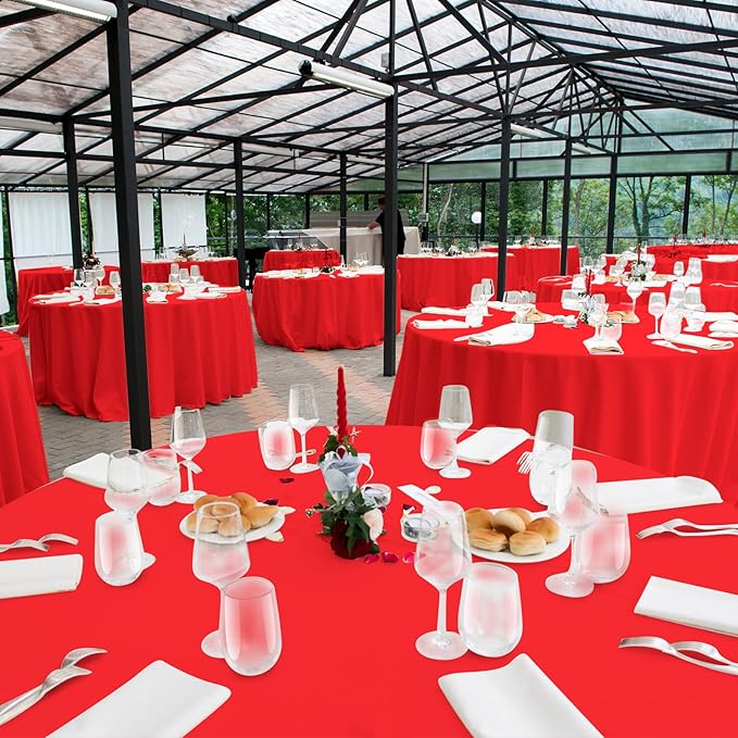 Ragnhild 16 Pack Red Plastic Tablecloth for Round Tables, Premium Decorative Red Disposable Table Cloths for Parties, Bulk Round Party Table Cover for Birthday Wedding Anniversary Graduation, 84 Inch