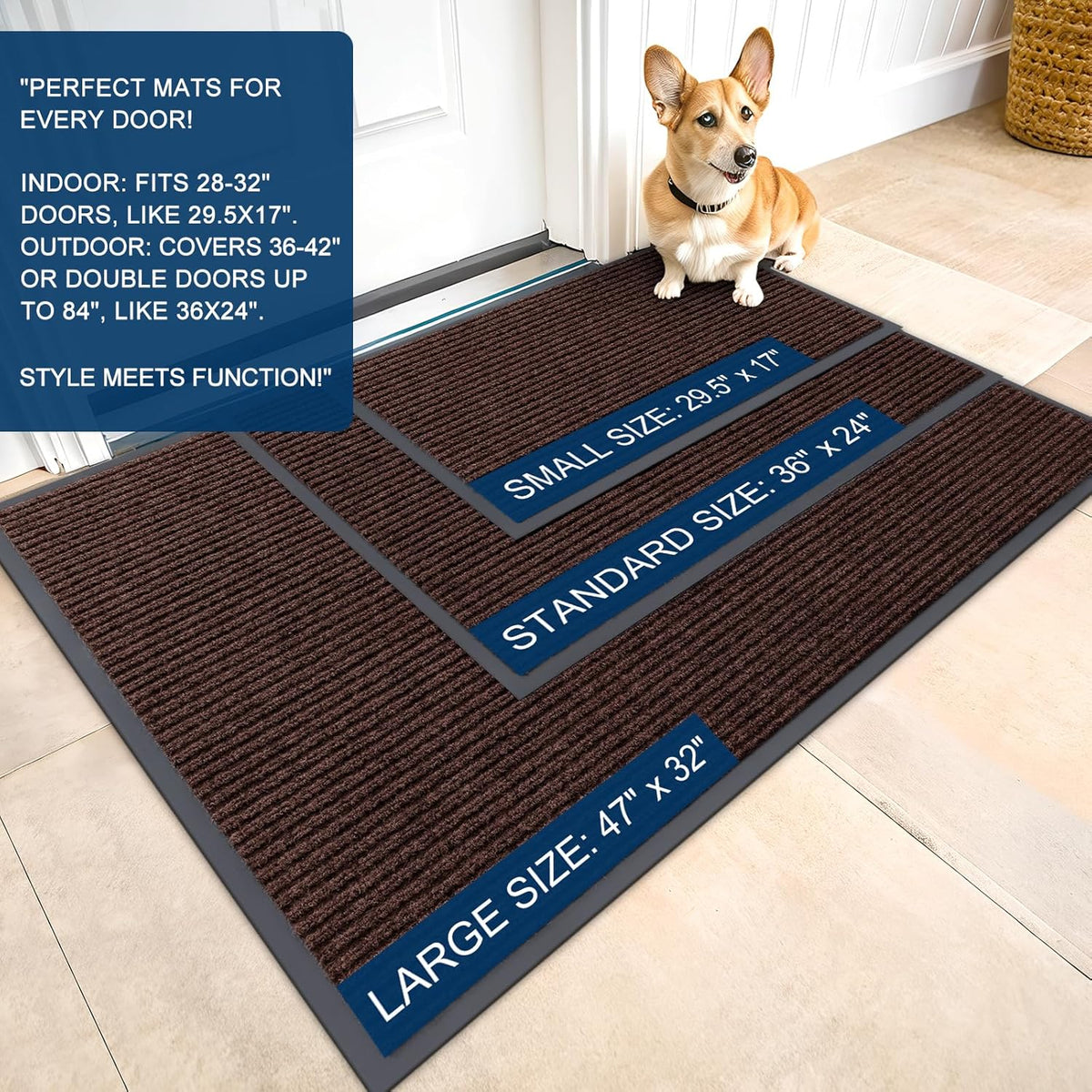 OLANLY Front Door Mat Indoor Outdoor Entrance, Waterproof Heavy Duty Doormat, Fade Resistant, Low Profile, Easy Clean Patio Porch Welcome Floor Mats for Entry, 36x24, Brown