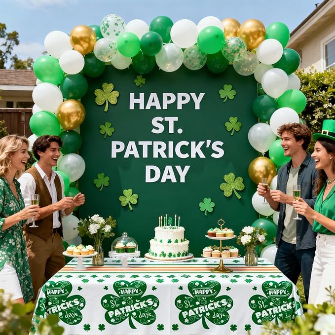 St. Patrick's Day Disposable Plastic Tablecloth 2 Pack, Green Shamrock Party Table Cover 54 x 108 Inch Rectangle, Lucky Irish St Patrick's Day Decorations for Holiday Party Supplies