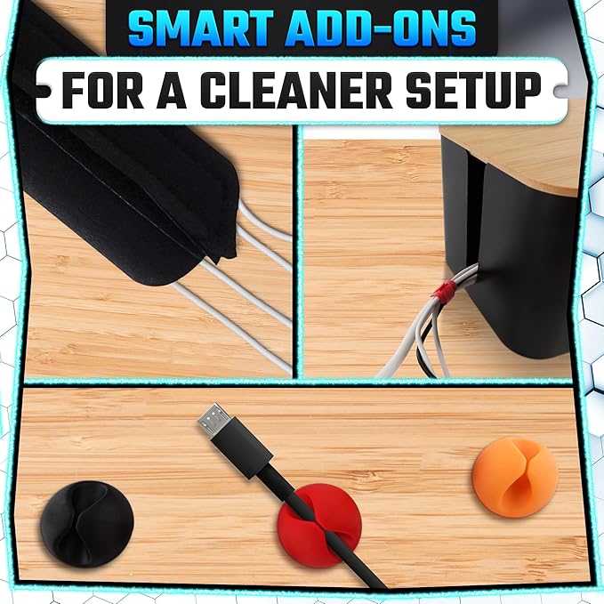 Cord Management Box Set – 2 Pack Cable Organizer Box to Hide Cords and Power Strip Kit with Clips, Reusable Ties & Sleeve – Functional, Modern Design | Medium & Large Sizes for Home & Office Use