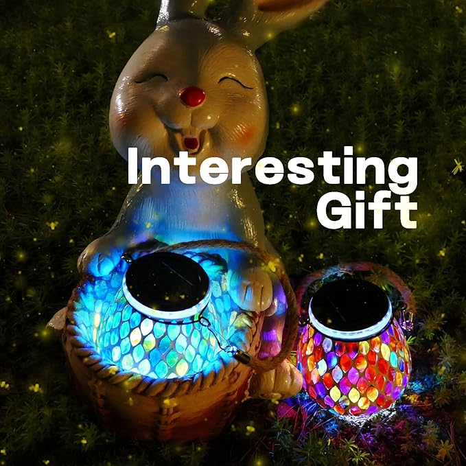 2 Pack Mosaic Blue & Red Solar Lanterns, Outdoor Glass Hanging Lights, Waterproof, Solar Table Lamps, Christmas Gifts for Women Mom Grandma, Night Lights, Decoration for Garden, Patio, Outdoor Decor