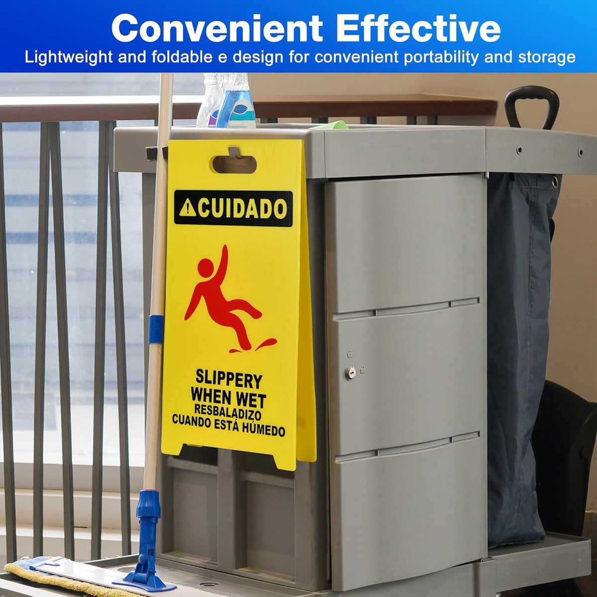MATTHEW CLEANING 25'' Industrial Wet Floor Sign 6 Pack 2-Sided Durable Corrugated Plastic Birght Yellow Multilingual Warning Signs Commercial Caution Wet Fold-out Floor Signs For Indoors