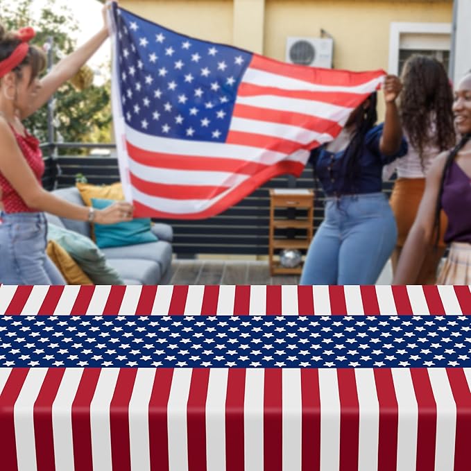 4 Pcs 4th of July Decorations, 108" X 54" Plastic 250th Anniversary 4th of July Tablecloths, Rectangle Red White Blue Tablecloth American Tablecover, Patriotic Table Cover Memorial Day Party Supplies