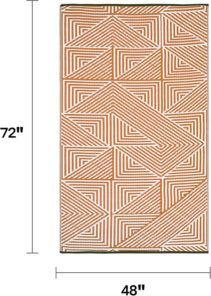 Fab Habitat Outdoor Rug - Waterproof, Fade Resistant, Crease-Free - Premium Recycled Plastic - Modern Geometric - Patio, Deck, Porch, Balcony, Laundry Room - Tokyo - Burnt Orange - 4 x 6 ft