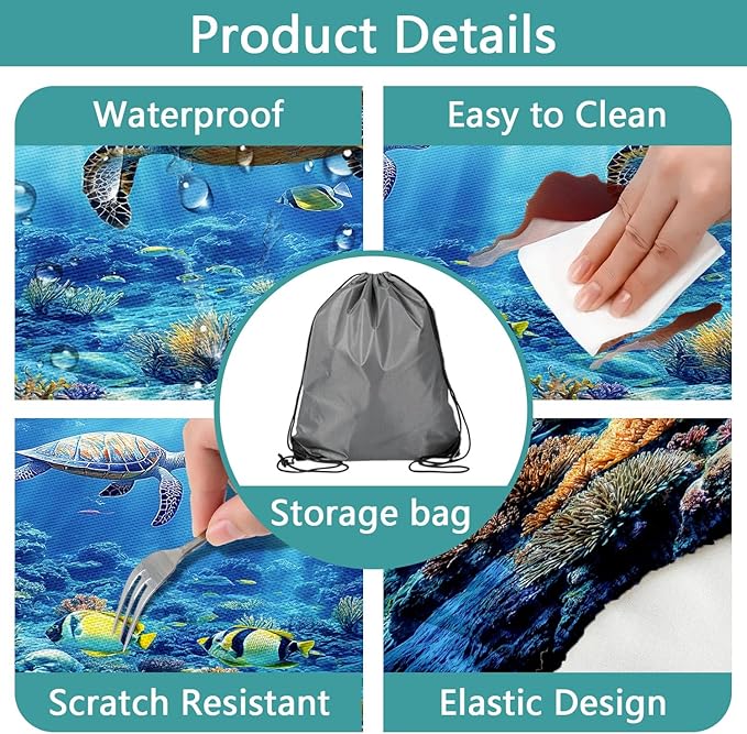 Picnic Table Cover with Bench Covers, Camping Essentials, Ocean Underwater World Table Cover, Fitted Camping Tablecloth Windproof Waterproof with Elastic Edge for Indoor Outdoor Patio 3PCS 30x96 Inch