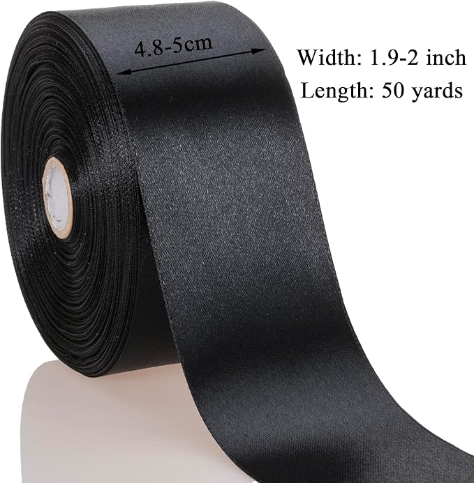 YASEO 2 Inch Black Solid Satin Ribbon, 50 Yards Craft Fabric Ribbon for Gift Wrapping Floral Bouquets Wedding Party Decoration