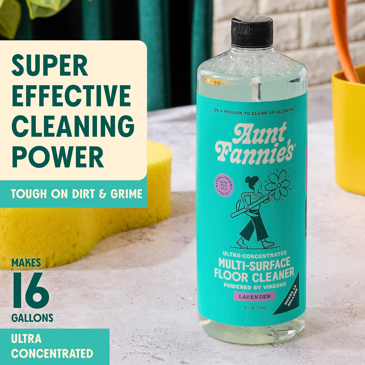 Aunt Fannie's Ultra Concentrated Floor Cleaner Vinegar Wash, Multi-Surface Solution For Mopping, Makes 16 Gallons, Lavender Scent, 32 oz. (Pack of 3)