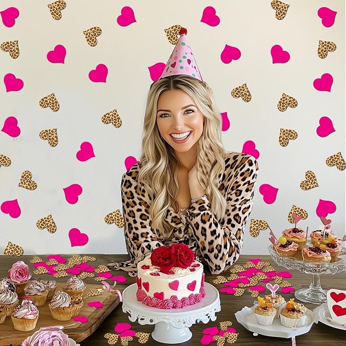 200Pcs Leopard Print Heart Confetti Leopard & Cheetah Party Decorations Rose Red Heart Confetti Table Decor for Boys Girls Baby Shower Birthday Bachelorette Bridal Shower Engagement Party Supplies