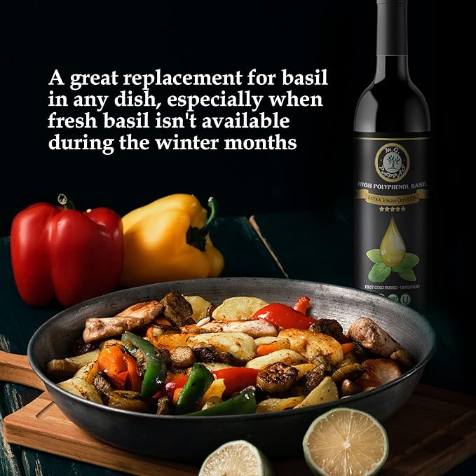 M.G. Pappas High Polyphenol Rich Basil Infused Olive Oil - Extra Virgin Olive Oil - Over 500mg/kg - Cold Pressed & Unfiltered