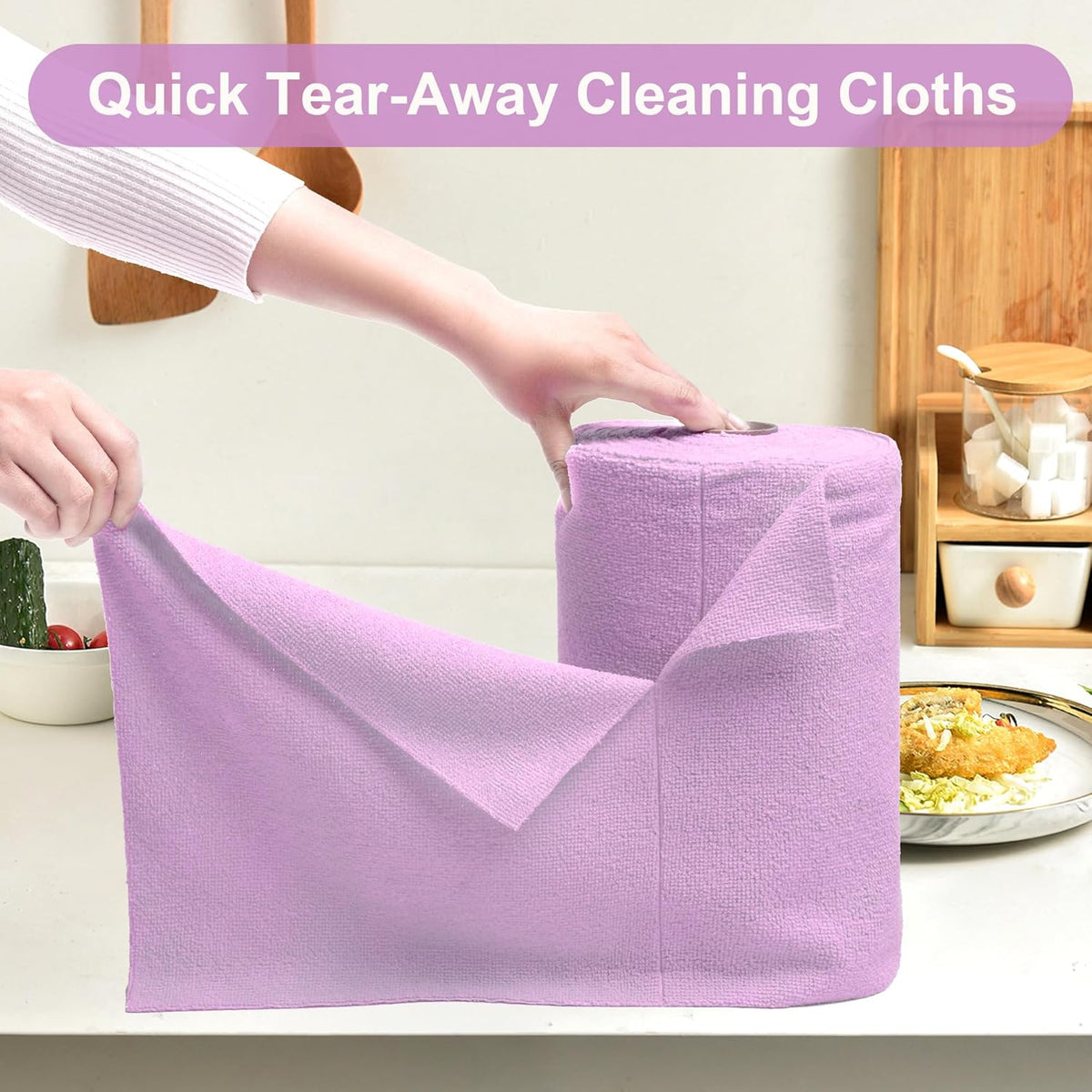 LIVOS Microfiber Cleaning Cloth Roll - 80 Pack, Reusable Paper Towels Purple Tear Away Towels, Microfiber Towels for Cars, Super Absorbent Lint Free Cleaning Rags for House,Kitchen,Window-11.5"x11.5"