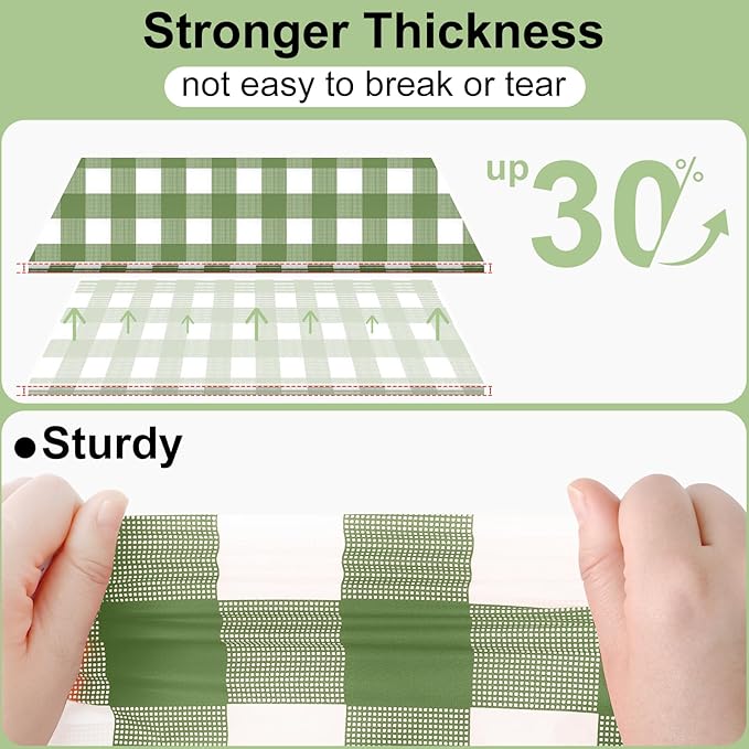 Smiry 3 Pack Sage Green Gingham Disposable Tablecloths - 54" x 108" Heavy Duty Plastic Table Cloth, Waterproof Buffalo Plaid Table Covers for Picnic, Banquets, Outdoor, Easter