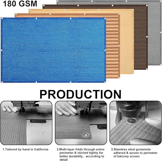 Eden's Decor Balcony Privacy Screen Brown/Khaki 4'x 44' Cover Mesh Windscreen Weather-Resistant UV Protection for Backyard Deck, Patio, Balcony, Pool, Porch, Fence, Railing, Gardening