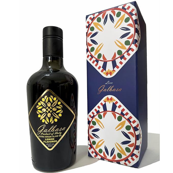 Galbasa - Organic Lemon Oil from Sicily, Italy - First Cold Pressed Extra Virgin Olive Oil and Fresh Lemons - Polyphenol Rich, No Pesticides
