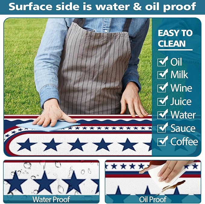 JAWO 4th of July Picnic Table Cover with Bench Covers, Patriotic USA Stars Waterproof Elastic Fitted Tablecloth, Independence Day Outdoor Camping Patio Essentials 3PCS with Drawstring Bag,60in