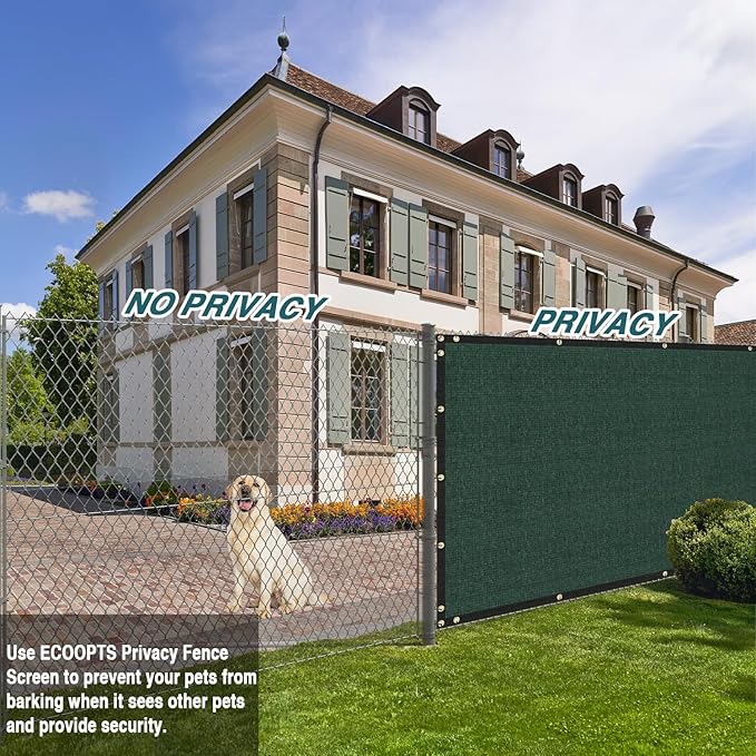 ECOOPTS 8'x204' Privacy Fence Screen Windscreen with Copper Grommets, Fit for Commercial Fence and Residential Garden Outdoor 90% UV Blockage, Cable Zip Ties Included (Green)