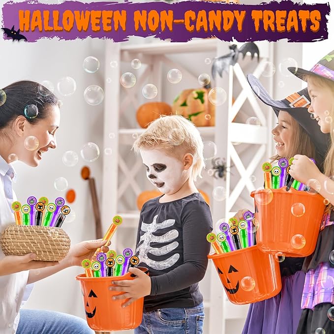 Halloween Party Favors Supplies for Kids 64-200 Pack, Bulk Mini Bubble Wands Toys Gifts for Toddlers, Non Candy Trick or Treat Bucket Stuffers Fillers, Halloween Classroom Goodies Stuff for Boys Girls
