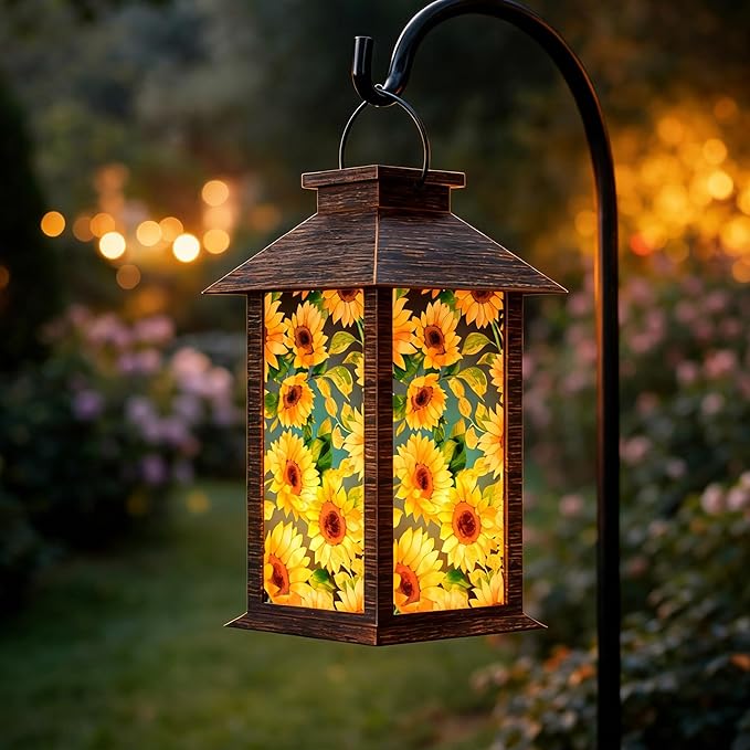 Solar Lanterns Outdoor, Waterproof Garden Sunflower Solar Lantern, 13" Outdoor Lantern with LED Flickering Flameless Candles, Lanterns for Women Mom Gifts Decorative for Porch, Yard, Patio