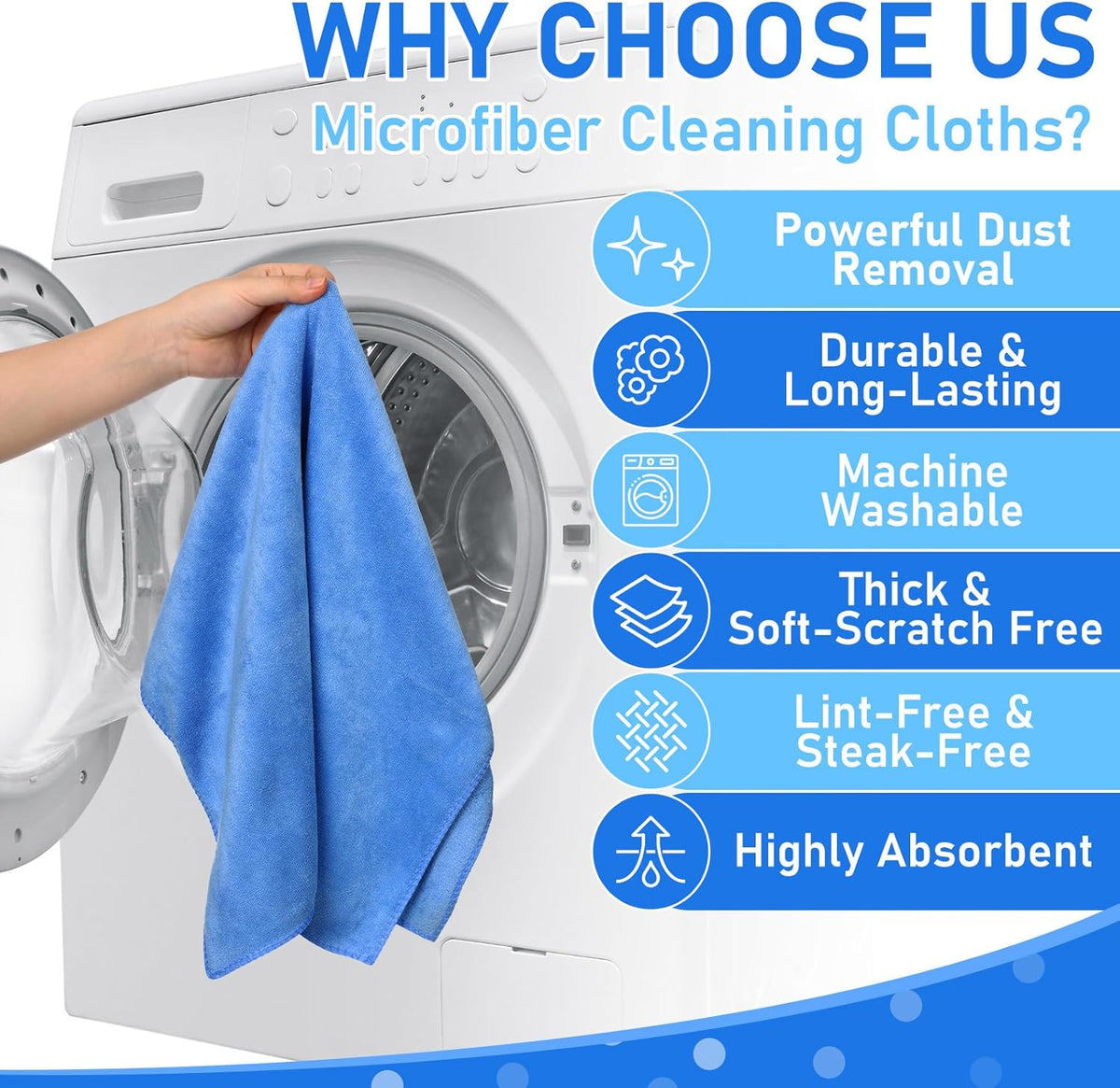 Newwiee 3 Pcs Extra Large Microfiber Cleaning Cloth 30" x 20" Washable Reusable Microfiber Towel Streak Free Lint Free Cloth for Cleaning Home Glass Office Window Bathrooms (Blue)